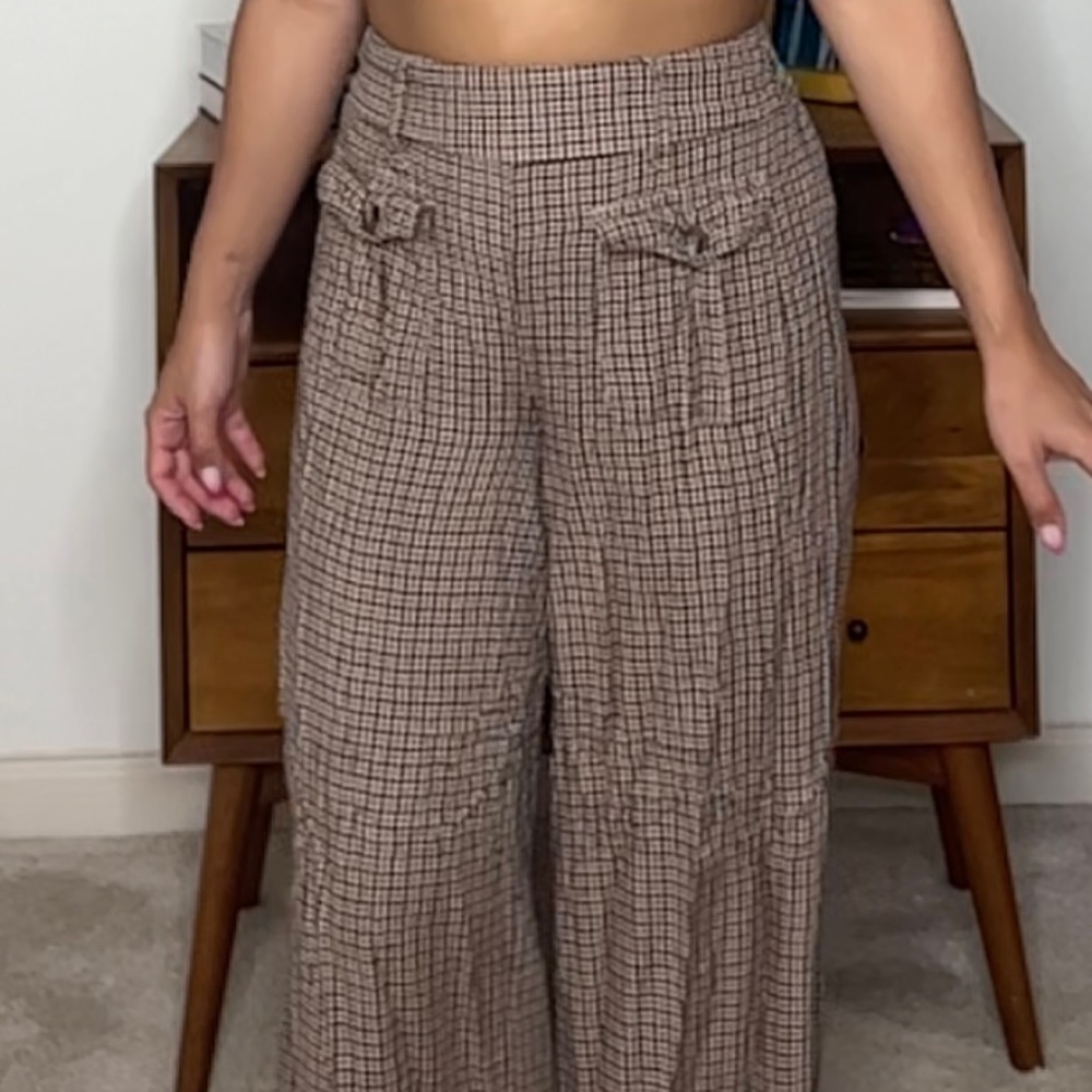 Wide leg plaid print pants